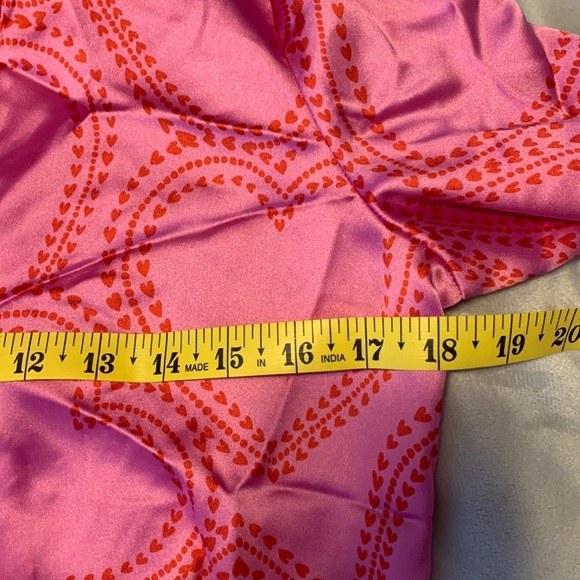 Bailey 44 size small satin button down shirt cropped front tie hearts pink red - Picture 4 of 14